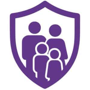 Purple shield with family of four