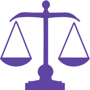 Purple icon of scales symbolising level policy