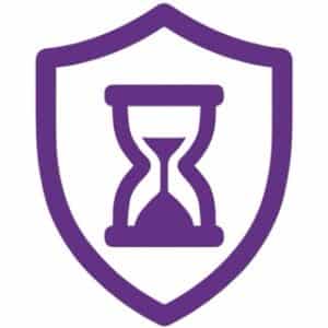 Purple shield with an hourglass