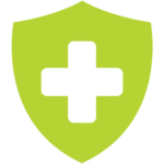 Lime green shield with cross representing Private Medical Insurance